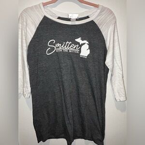 Smitten With The Mitten Raglan Tee - Charcoal & White